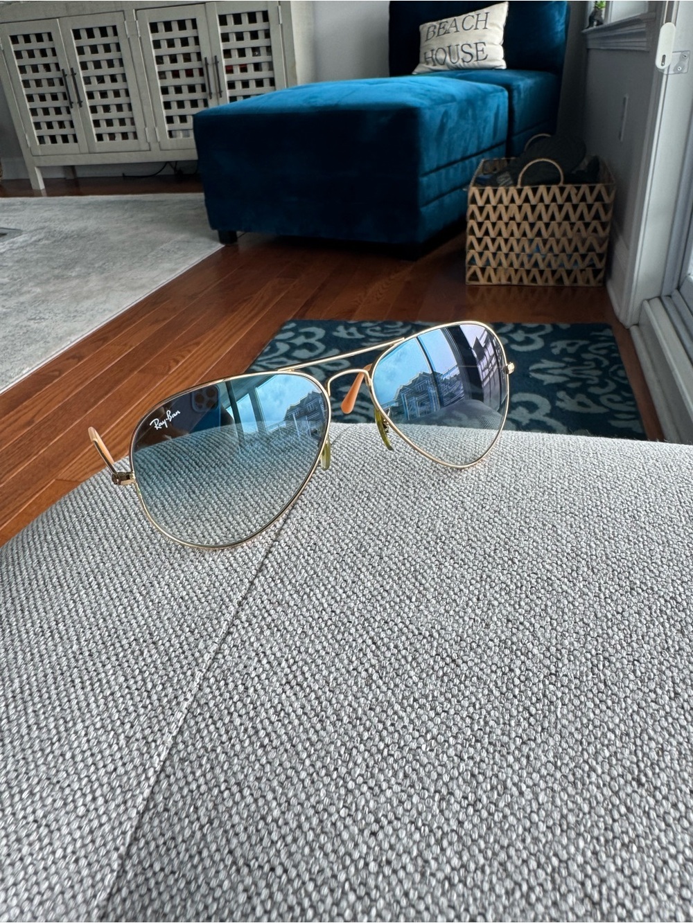 Ray-Ban Women's Gold Frame Aviator Sunglasses with Blue Gradient Lenses - Picture 4 of 10